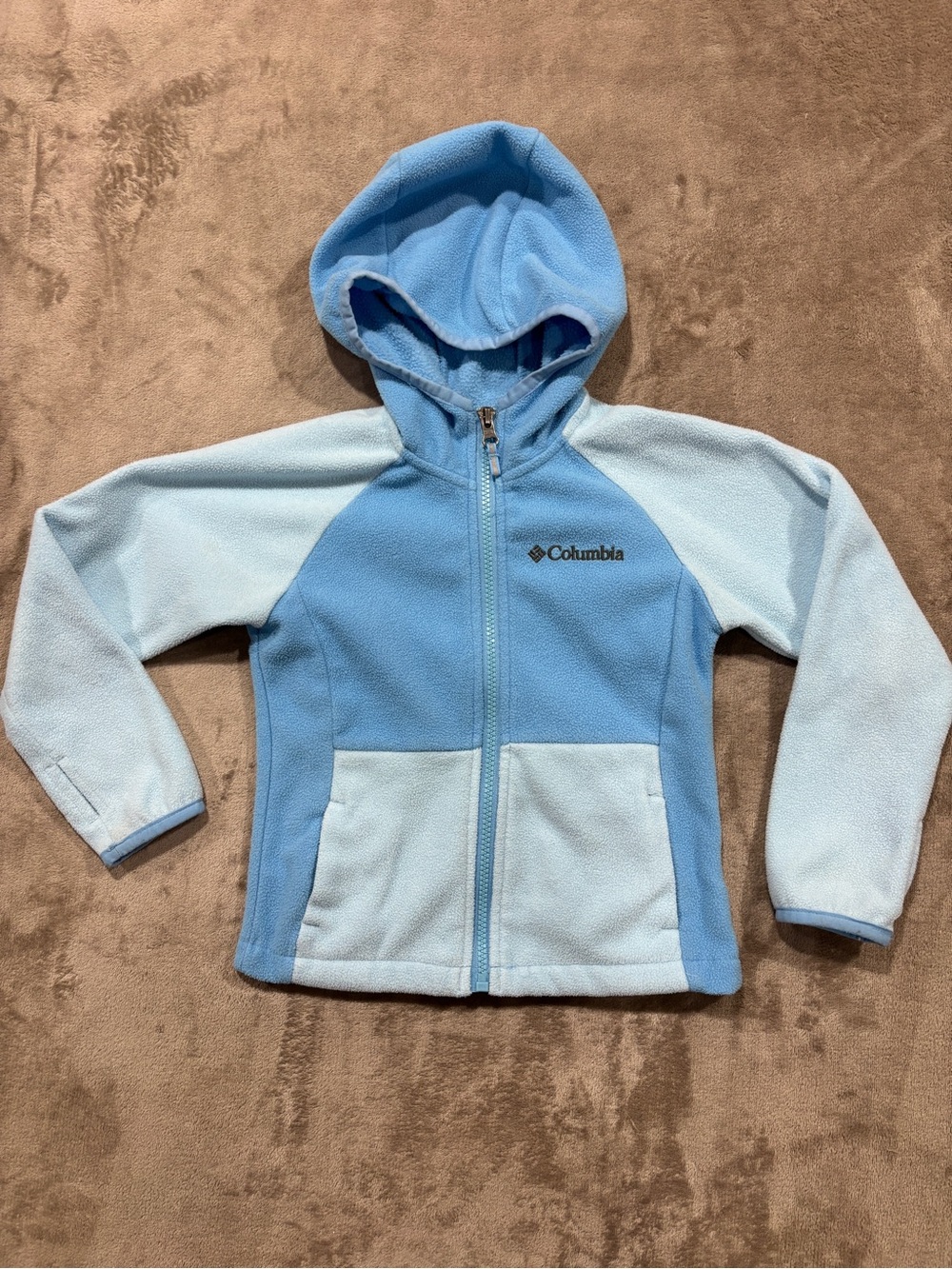Columbia Two-Tone Light Blue Hooded Fleece Jacket